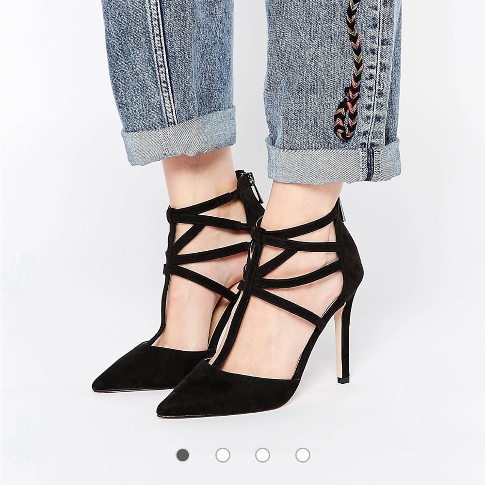 NEW ASOS Placement Caged Pointed Suede Black Heels US 4